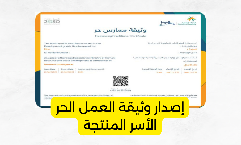 إصدار وثيقة العمل الحر الأسر المنتجة