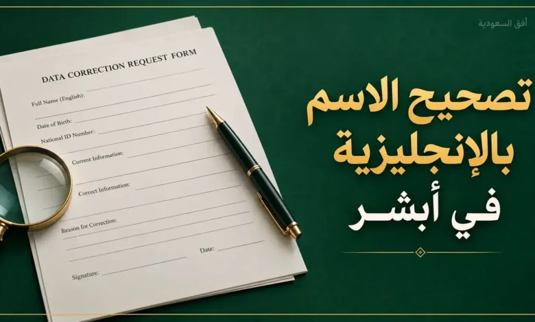 تصحيح الاسم باللغة الإنجليزية في أبشر باستخدام نموذج تعديل بيانات