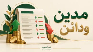مدين ودائن في كشف الحساب مع أسهم للمبالغ الداخلة والخارجة